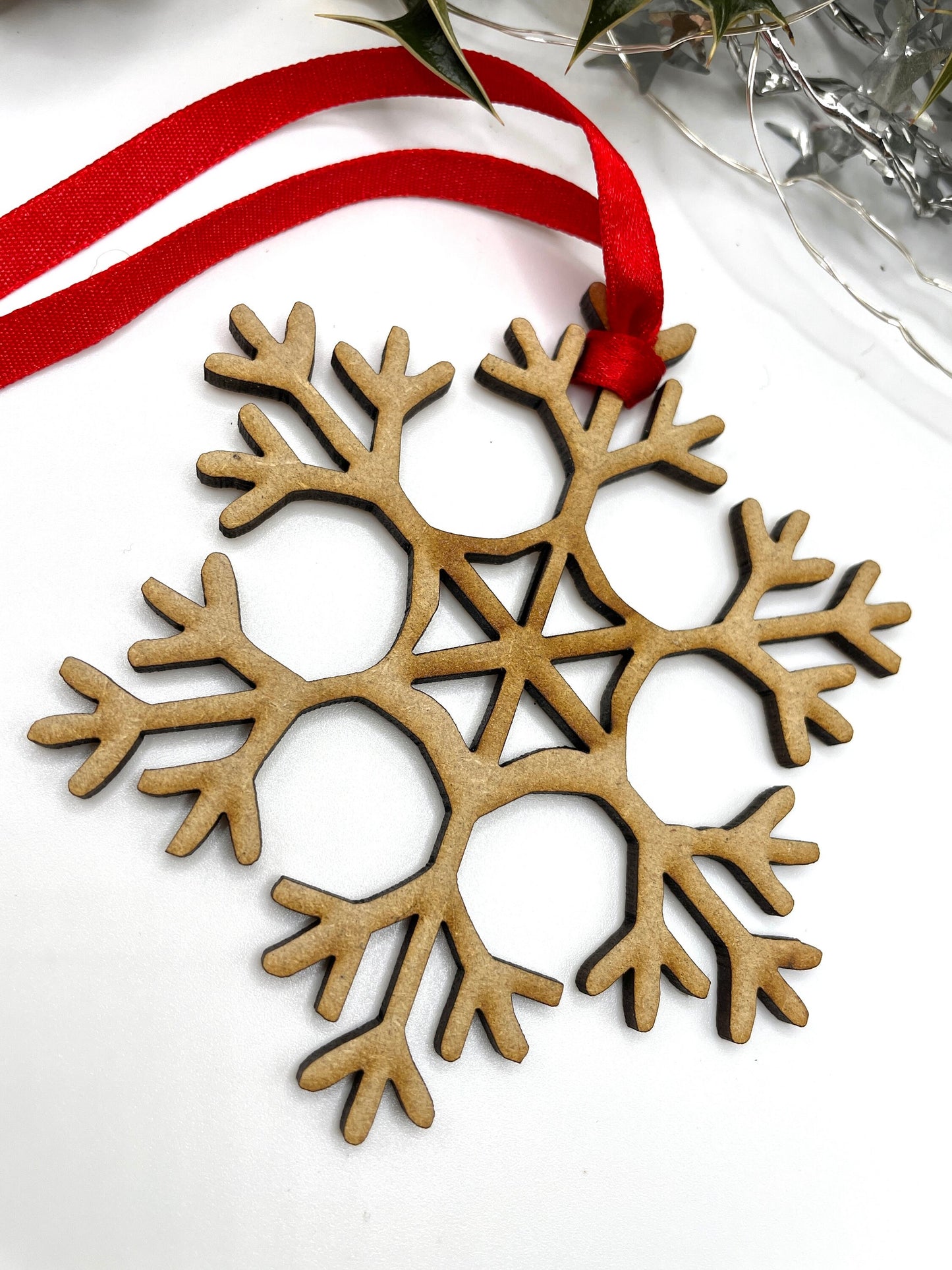 Pack of 5/10/15 x MDF Snowflake Ornaments (A) Christmas Hanging Wood Tree Decorations, Laser Cut Snowflakes, Hanging Tree Ornament, Decorative