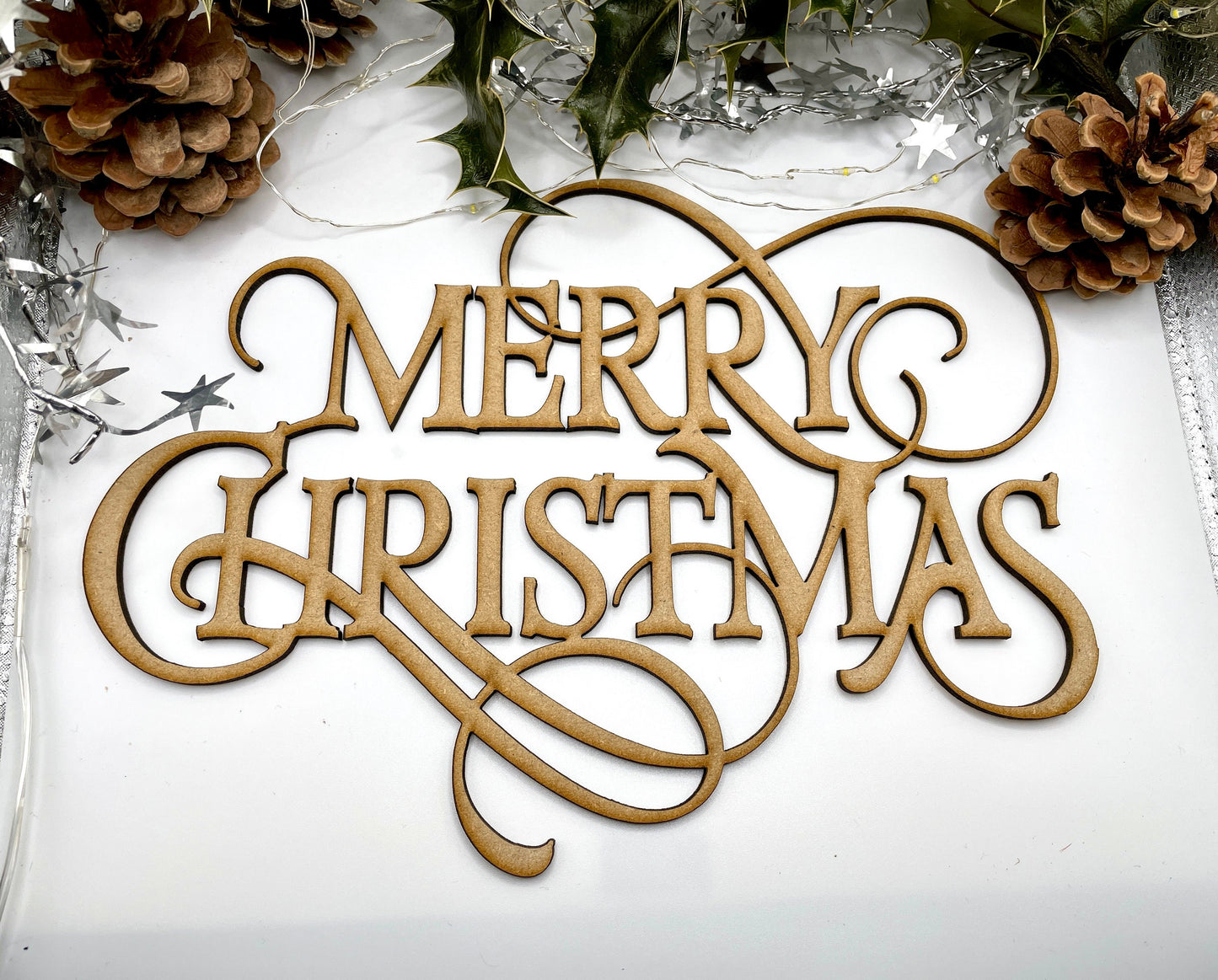 Ornate MDF Merry Christmas Script/Words Decoration Sign