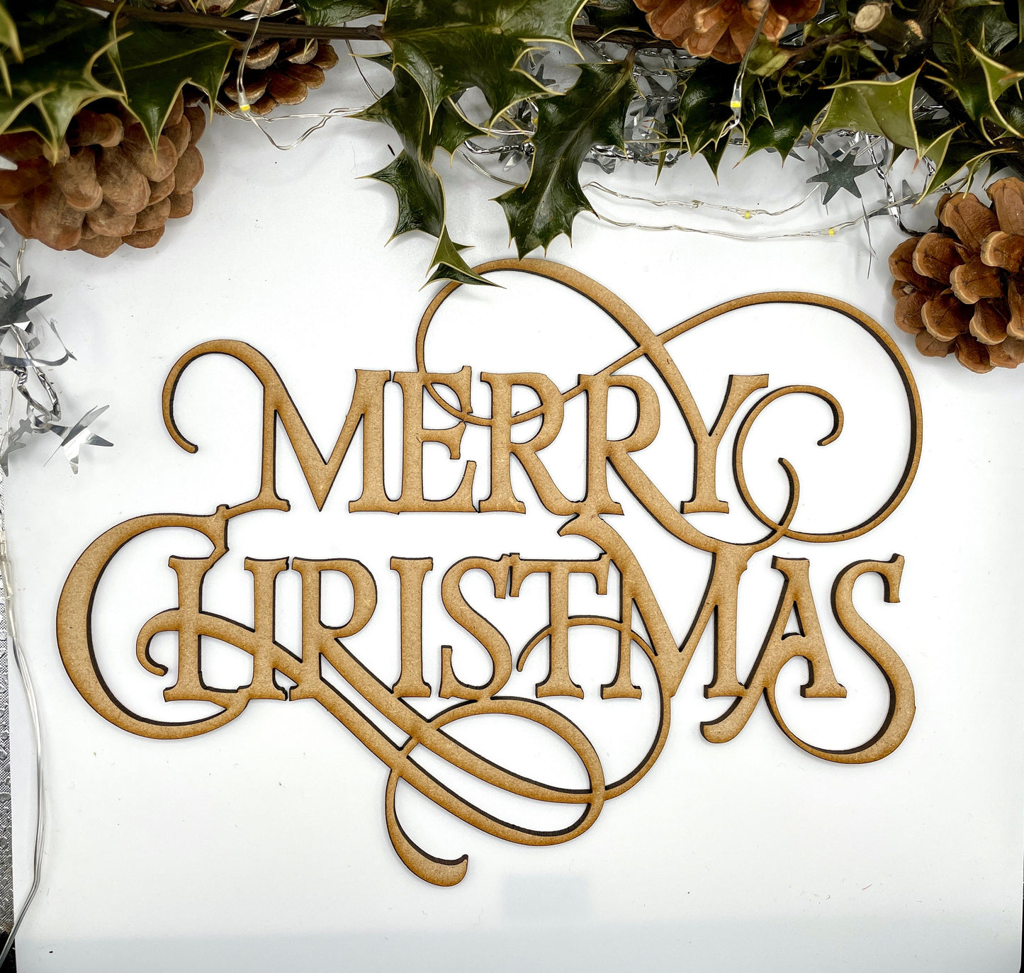 Ornate MDF Merry Christmas Script/Words Decoration Sign