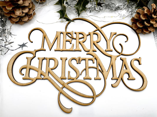 Ornate MDF Merry Christmas Script/Words Decoration Sign