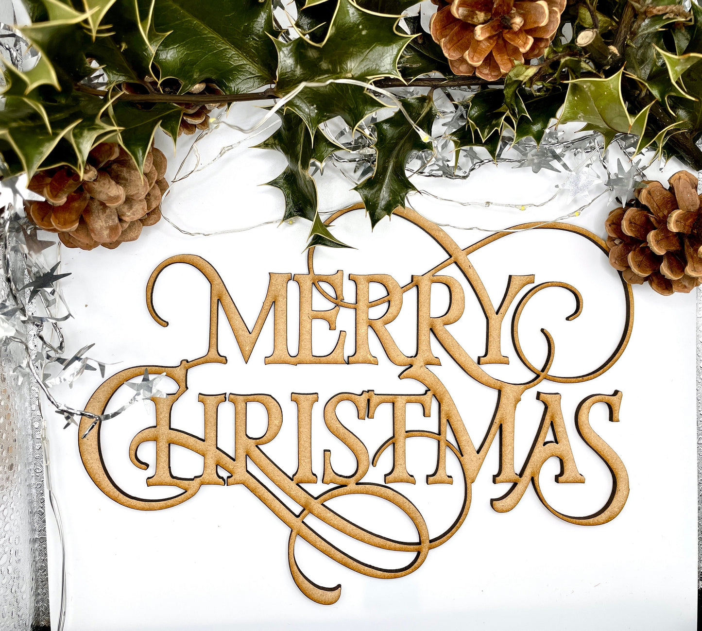 Ornate MDF Merry Christmas Script/Words Decoration Sign
