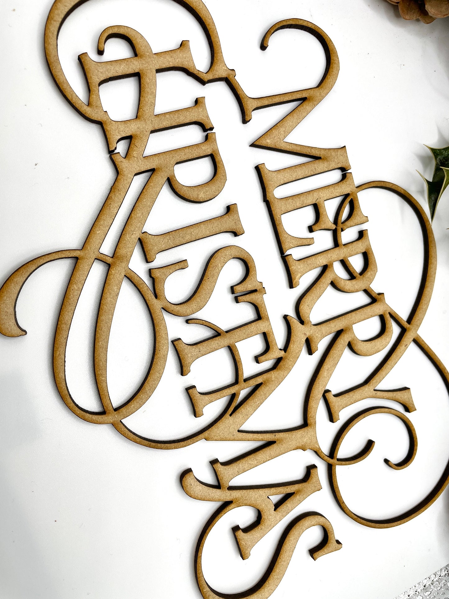 Ornate MDF Merry Christmas Script/Words Decoration Sign