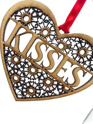 Valentine Heart Hanging Ornament/Decoration - Kisses - Unique Keepsake Gift