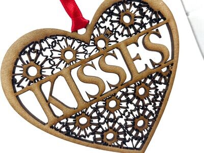 Valentine Heart Hanging Ornament/Decoration - Kisses - Unique Keepsake Gift