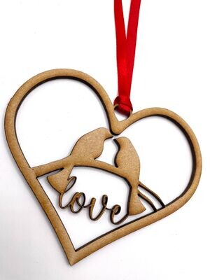 Valentine Heart Hanging Ornament/Decoration - Love Birds - Unique Keepsake Gift