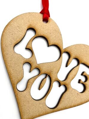 Valentine Heart Hanging Ornament/Decoration - Love You - Unique Keepsake Gift