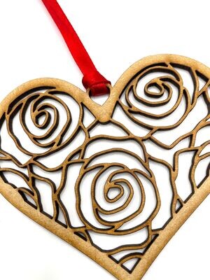 Valentine Heart Hanging Ornament/Decoration - Roses - Unique Keepsake Gift