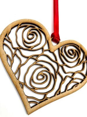 Valentine Heart Hanging Ornament/Decoration - Roses - Unique Keepsake Gift