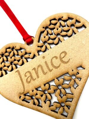 Valentine Heart Hanging Ornament/Decoration - Personalised Flower Heart - Unique Keepsake Gift