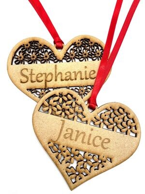 Valentine Heart Hanging Ornament/Decoration - Personalised Flower Heart - Unique Keepsake Gift