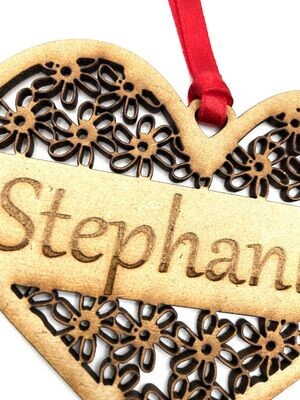 Valentine Heart Hanging Ornament/Decoration - Personalised Daisy Heart - Unique Keepsake Gift