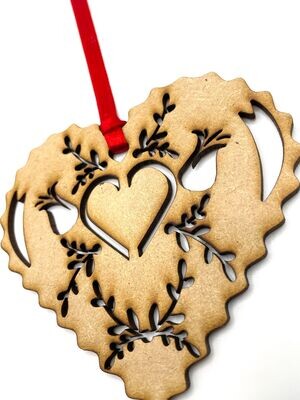 Valentine Heart Hanging Ornament/Decoration - Folksy Heart - Unique Keepsake Gift