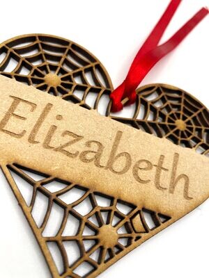 Valentine Heart Hanging Ornament/Decoration - Personalised Cobweb Heart - Unique Keepsake Gift