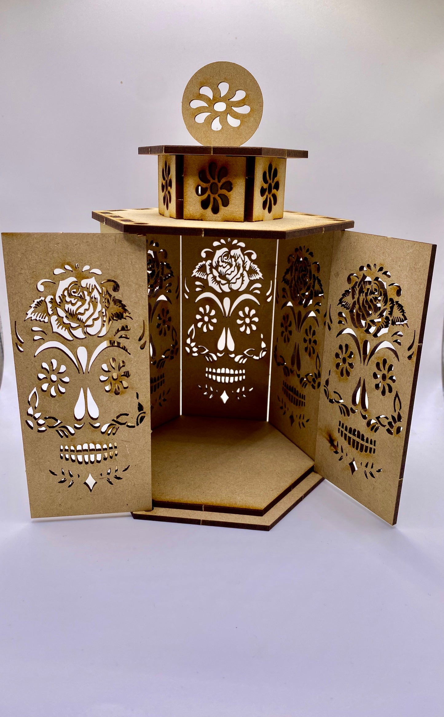 Rose Sugar Skull Large Lantern MDF Craft Kit