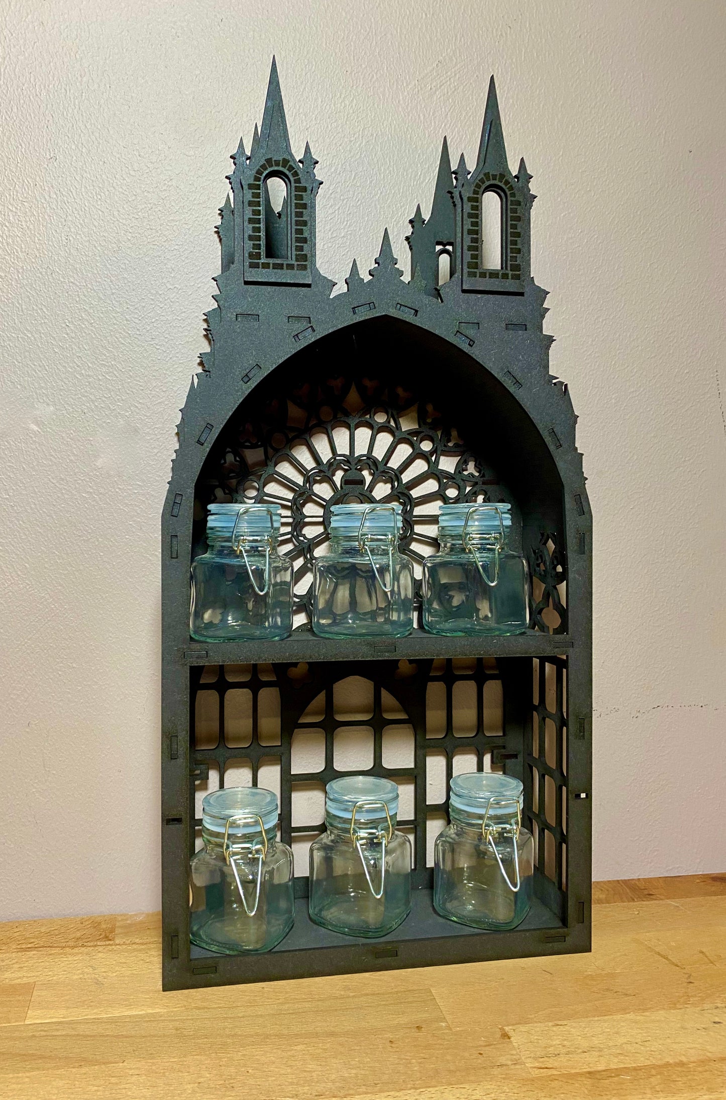 Black Gothic Two shelf Tower dispaly kitchen storage spice rack