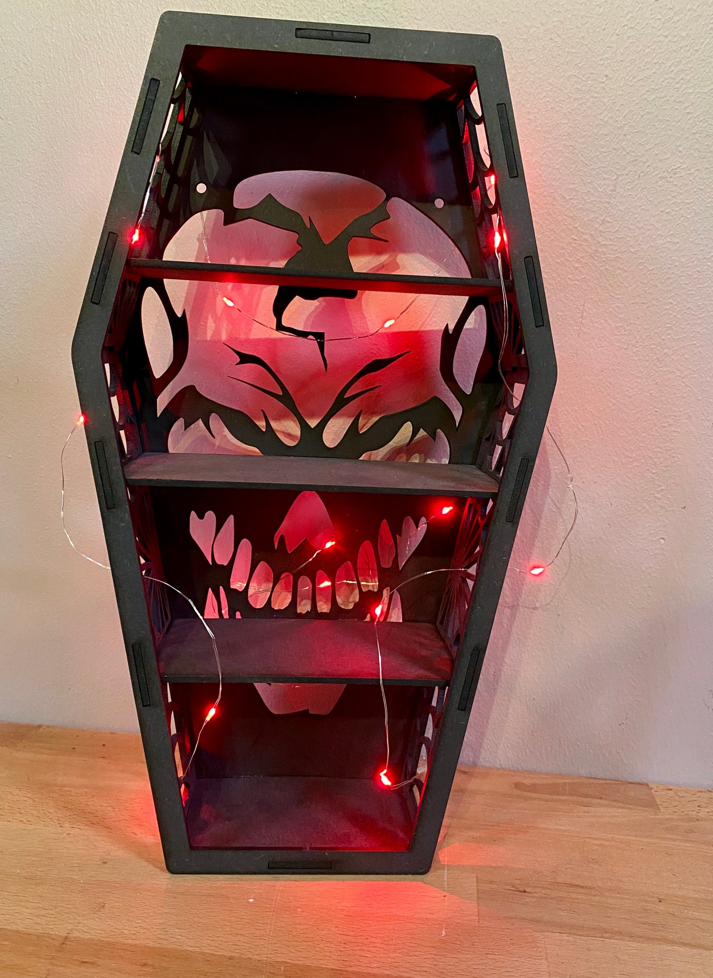 Coffin Display Shelf, Spiders Web Shelf, skull , Bats Gothic Display Cabinet, Gothic Decor, Crystal Display Cabinet, Display Cabinet, Gothic Shelving