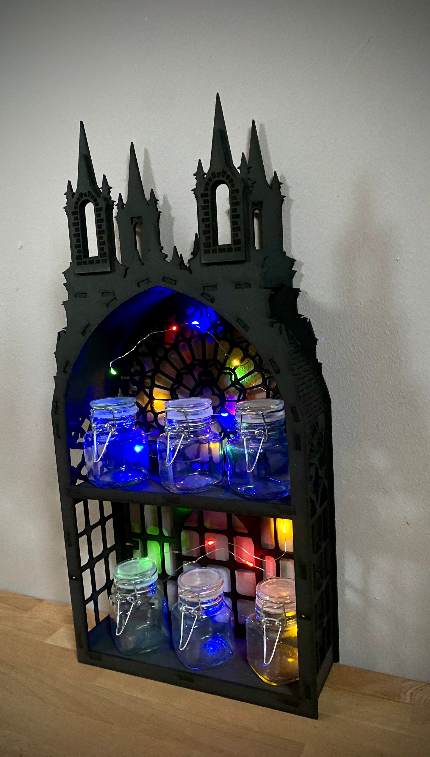 Black Gothic Two shelf Tower dispaly kitchen storage spice rack