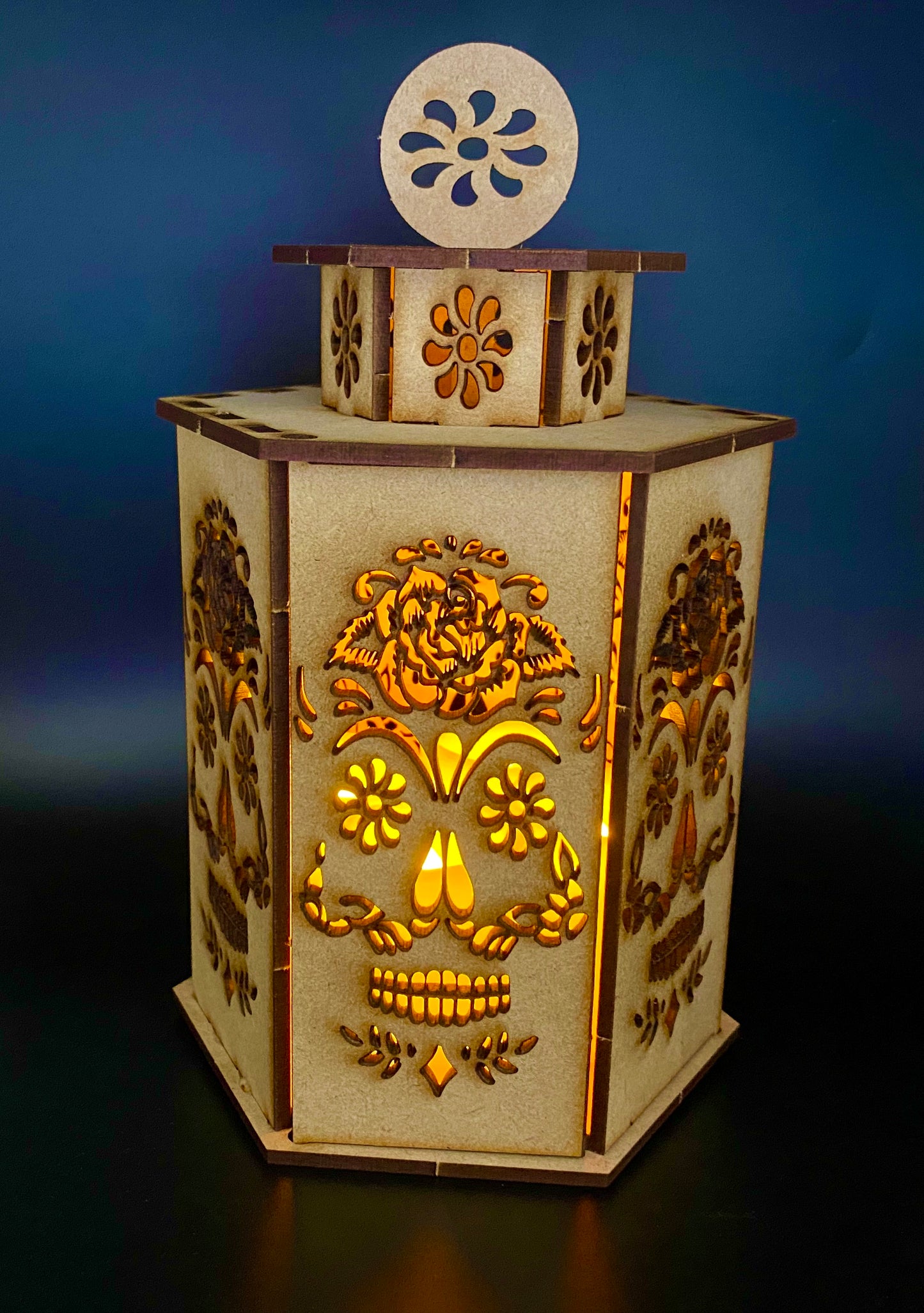 Rose Sugar Skull Large Lantern MDF Craft Kit