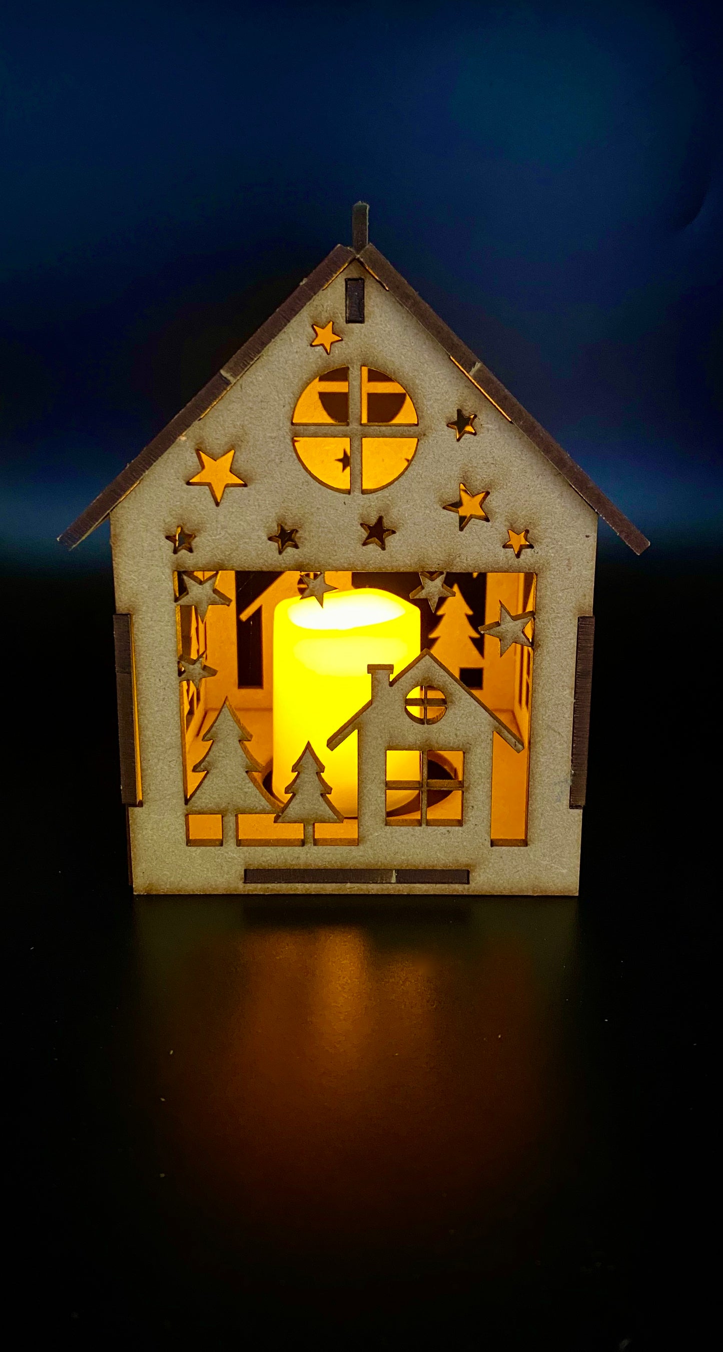 Christmas MDF Craft Kit Night Light or Hanging Decoration with house and trees