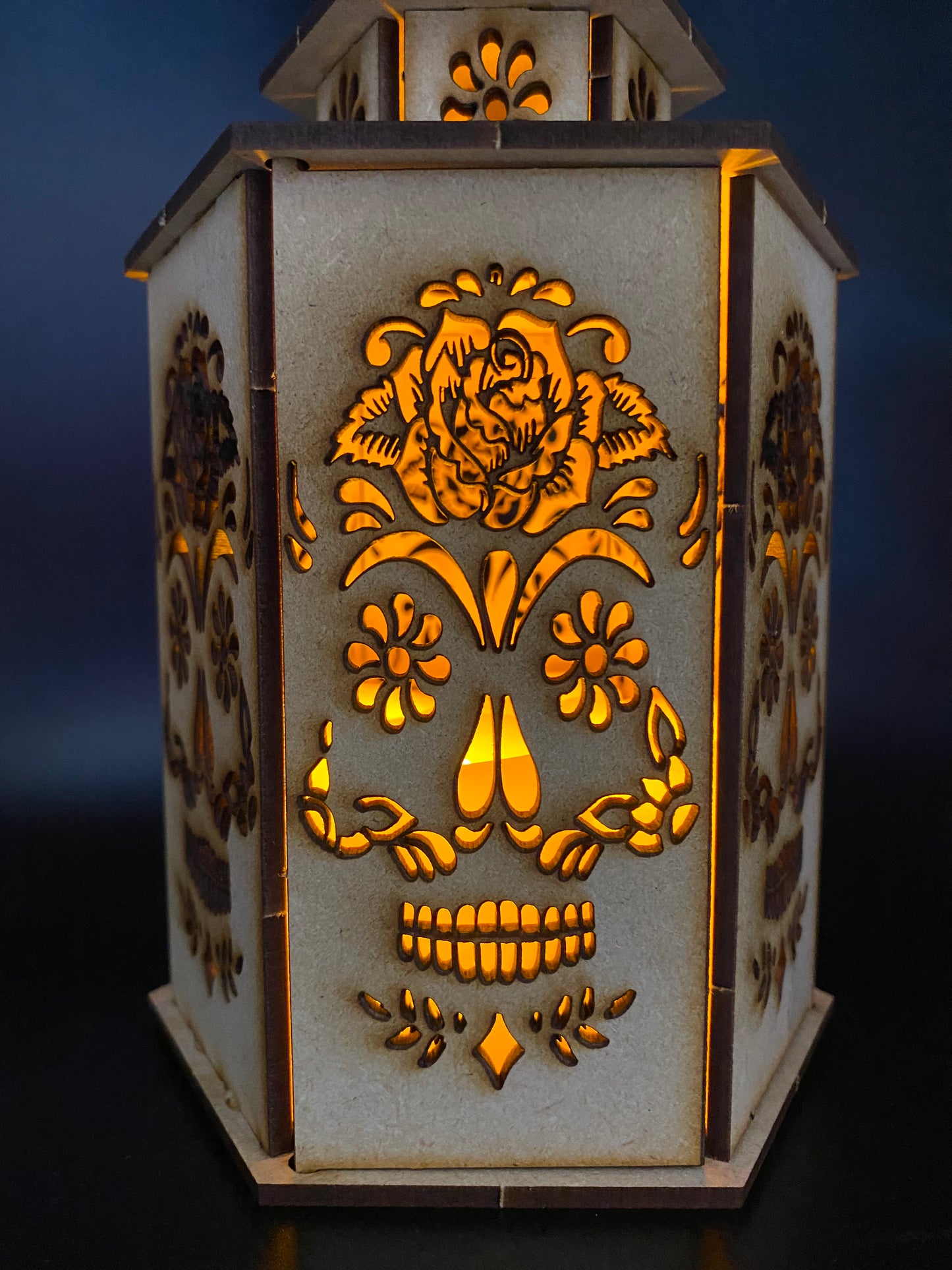 Rose Sugar Skull Large Lantern MDF Craft Kit