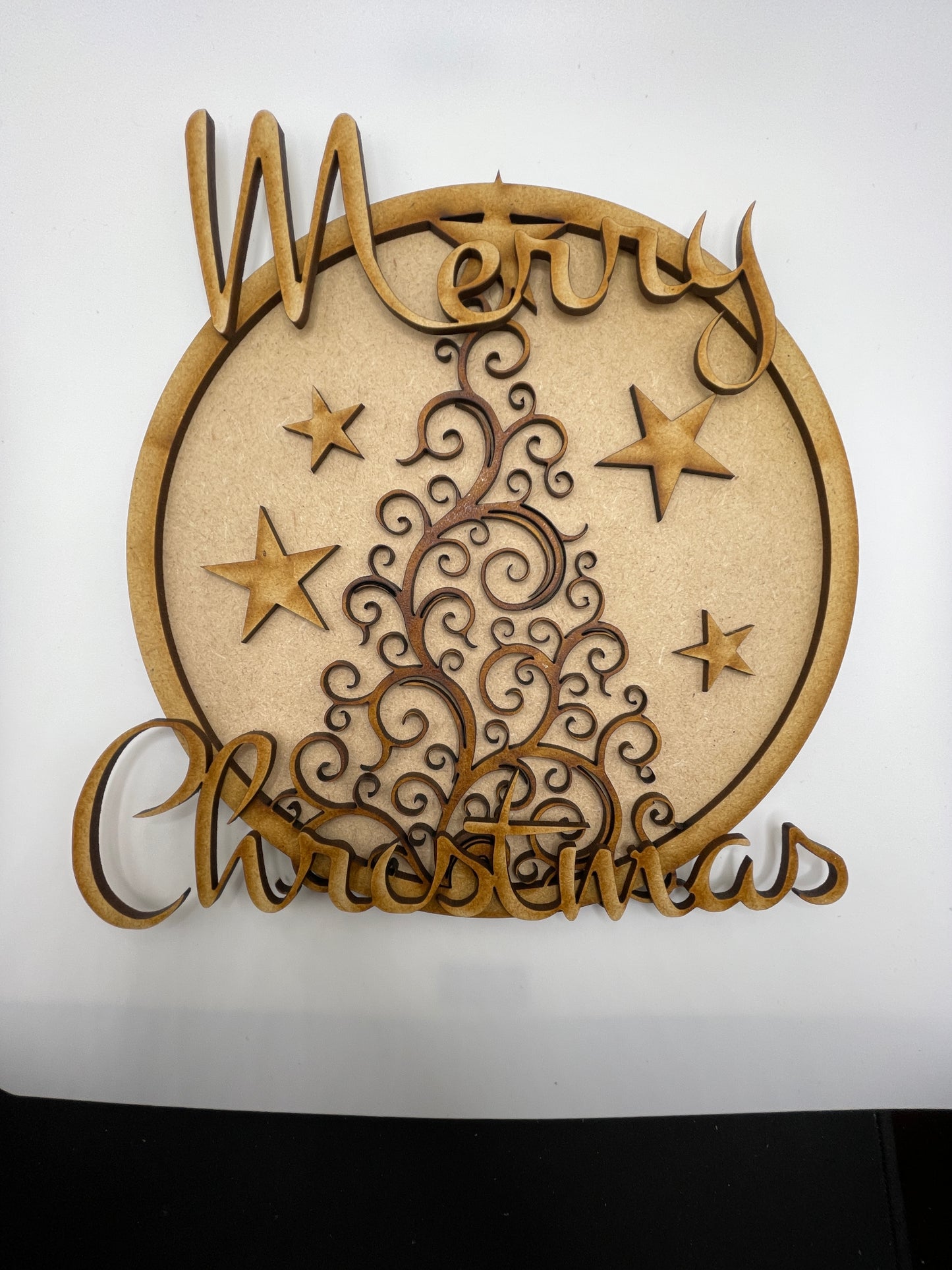 Scrolly Tree 'Merry Christmas' Circle Door Sign/Plaque 3d Layered Sign