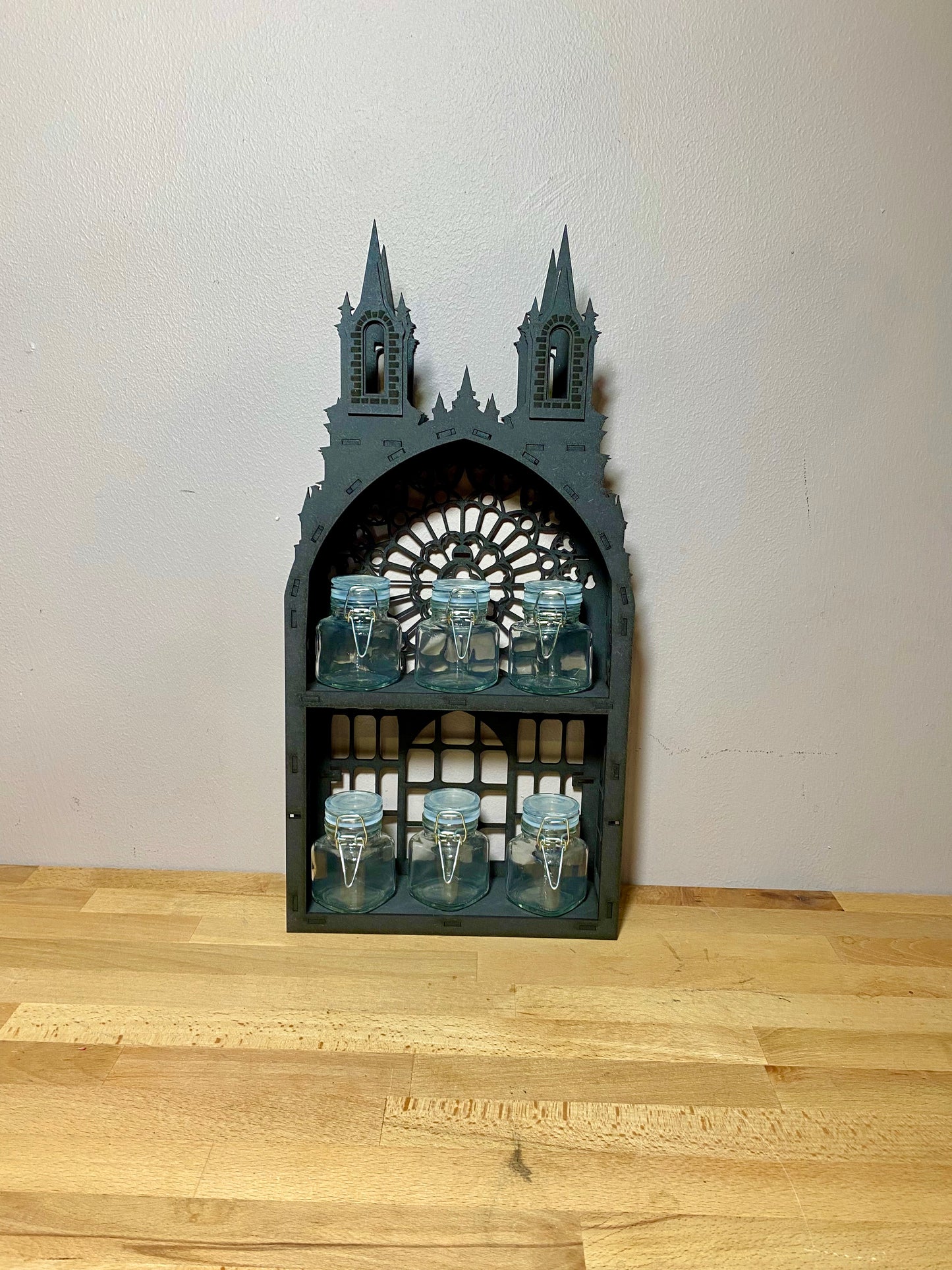 Black Gothic Two shelf Tower dispaly kitchen storage spice rack