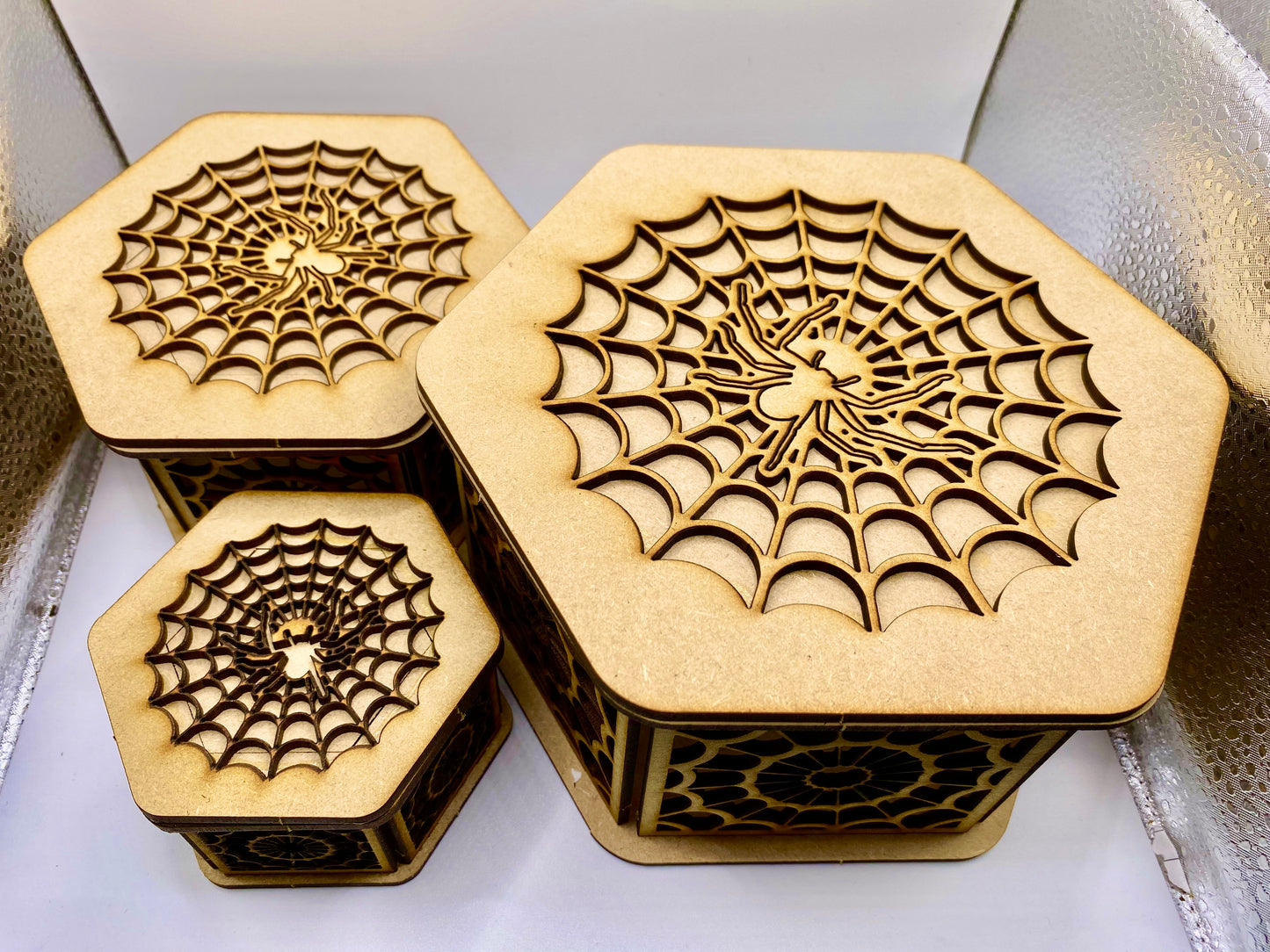 Cobweb Pattern Trinket Storage Boxes MDF Craft Kit