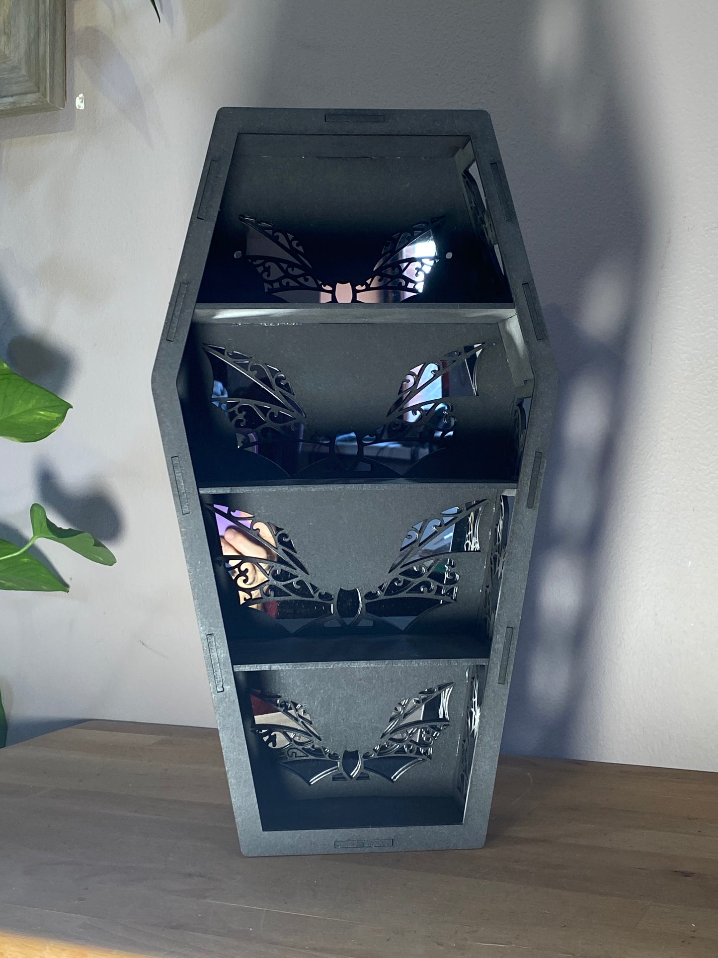 Coffin Display Shelf, Spiders Web Shelf, skull , Bats Gothic Display Cabinet, Gothic Decor, Crystal Display Cabinet, Display Cabinet, Gothic Shelving