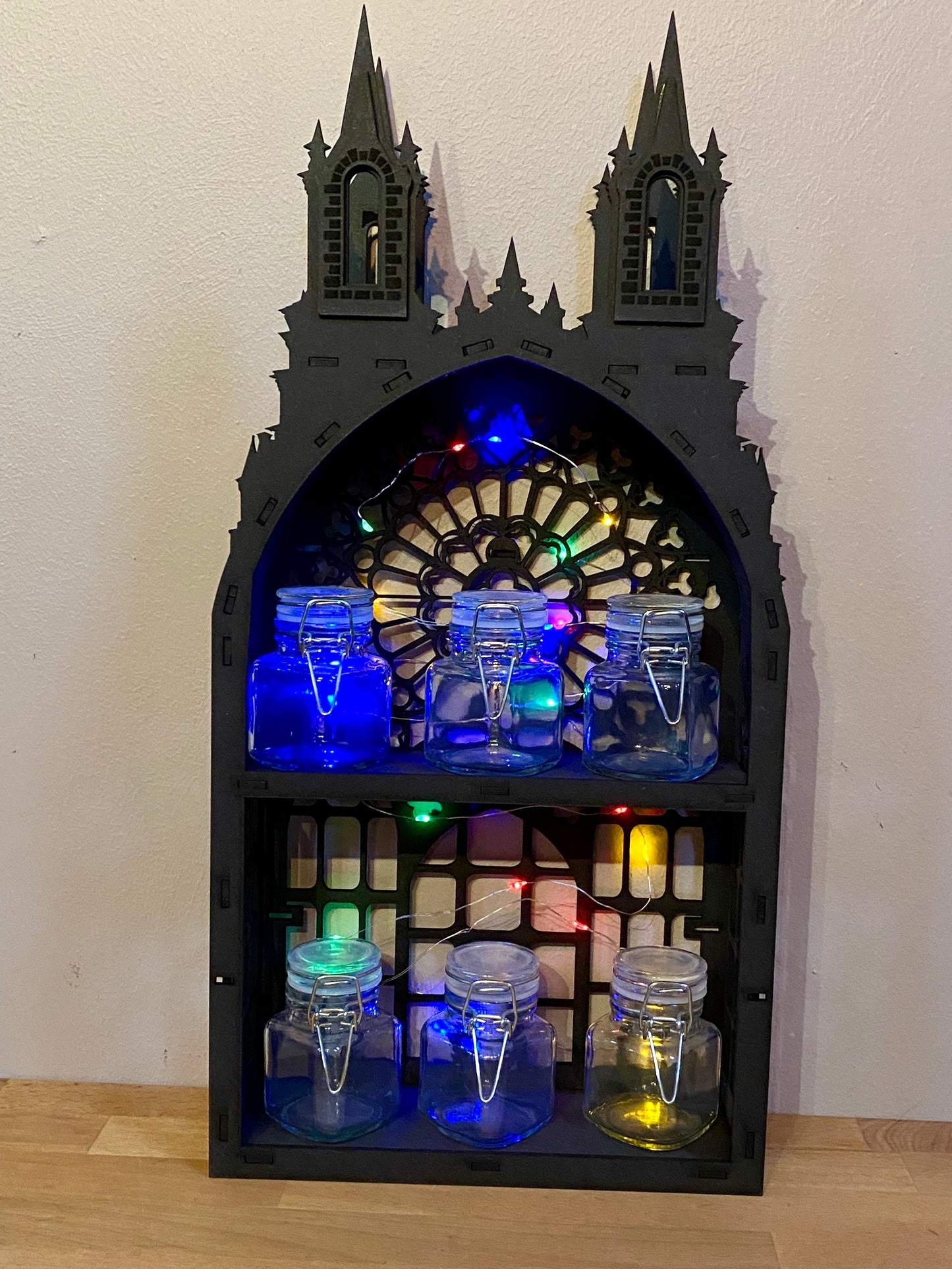 Black Gothic Two shelf Tower dispaly kitchen storage spice rack