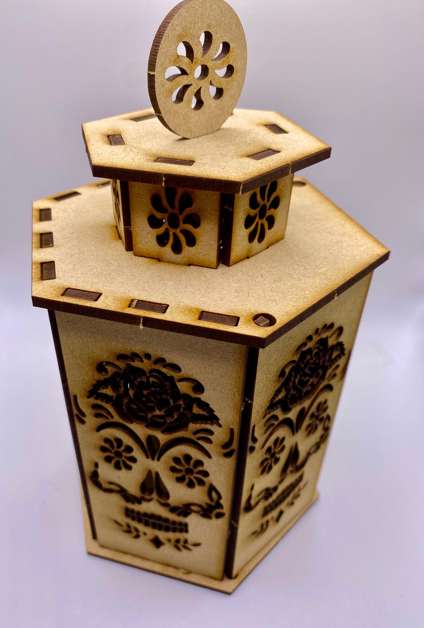 Rose Sugar Skull Large Lantern MDF Craft Kit