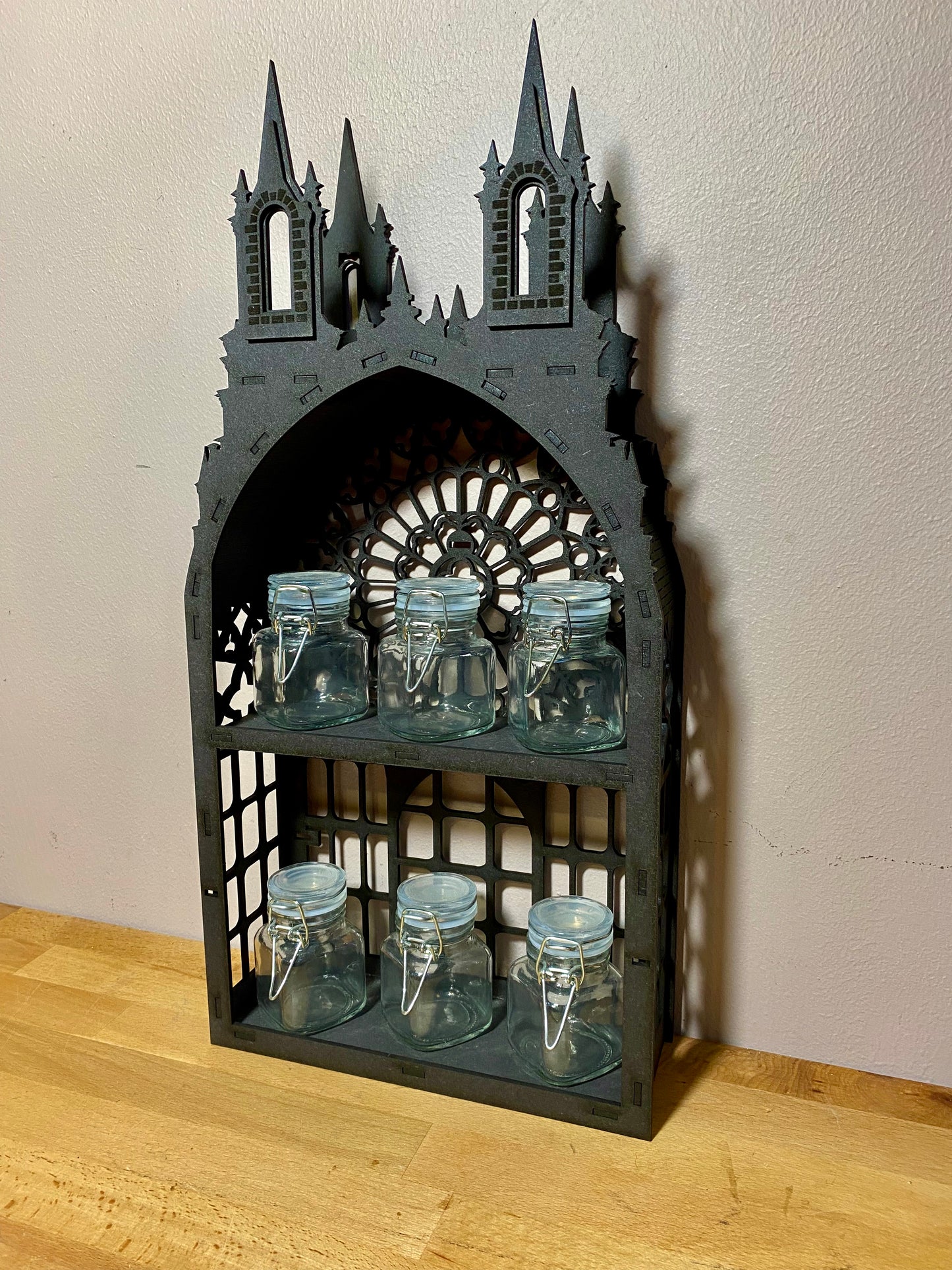 Black Gothic Two shelf Tower dispaly kitchen storage spice rack