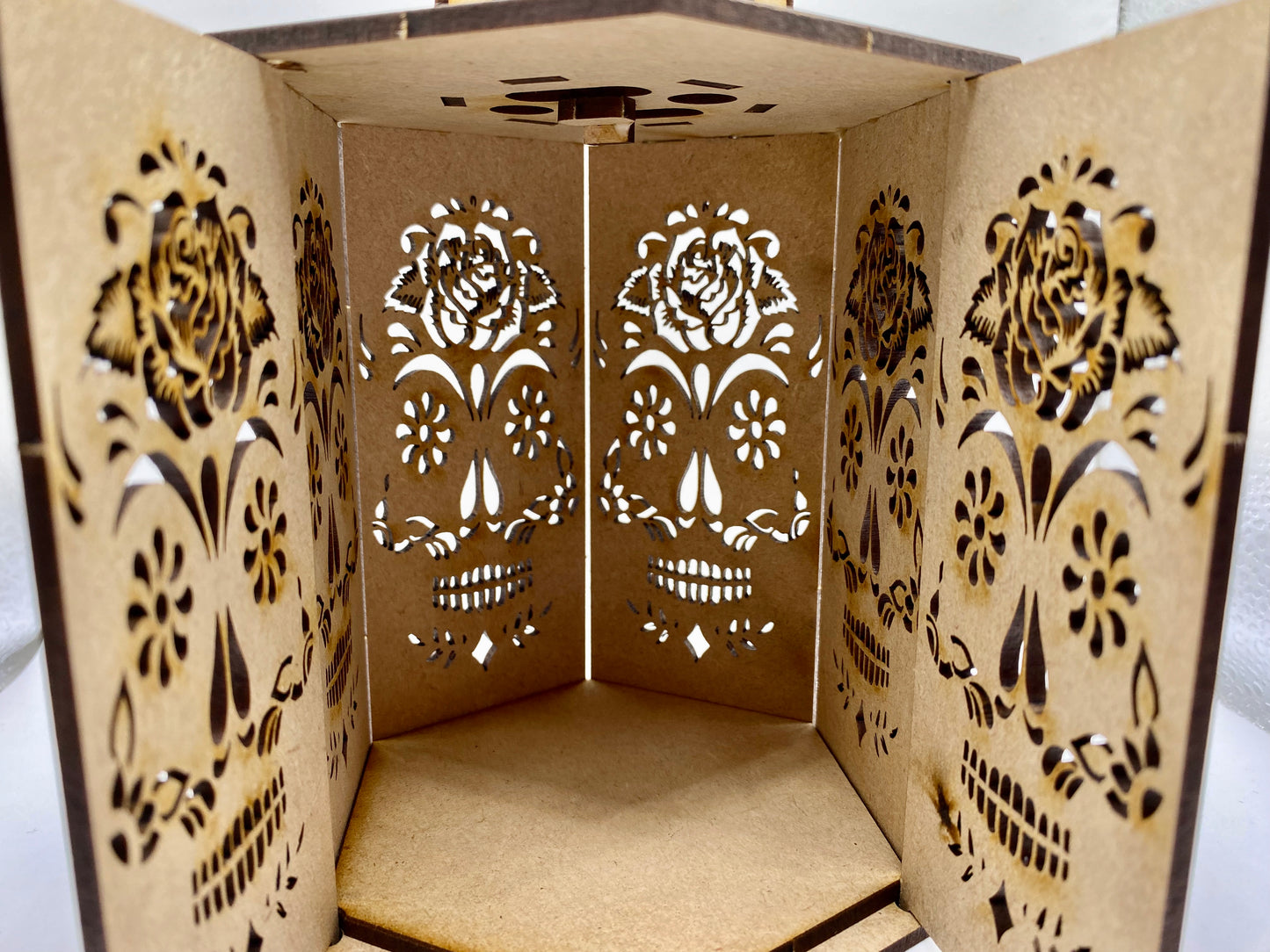 Rose Sugar Skull Large Lantern MDF Craft Kit