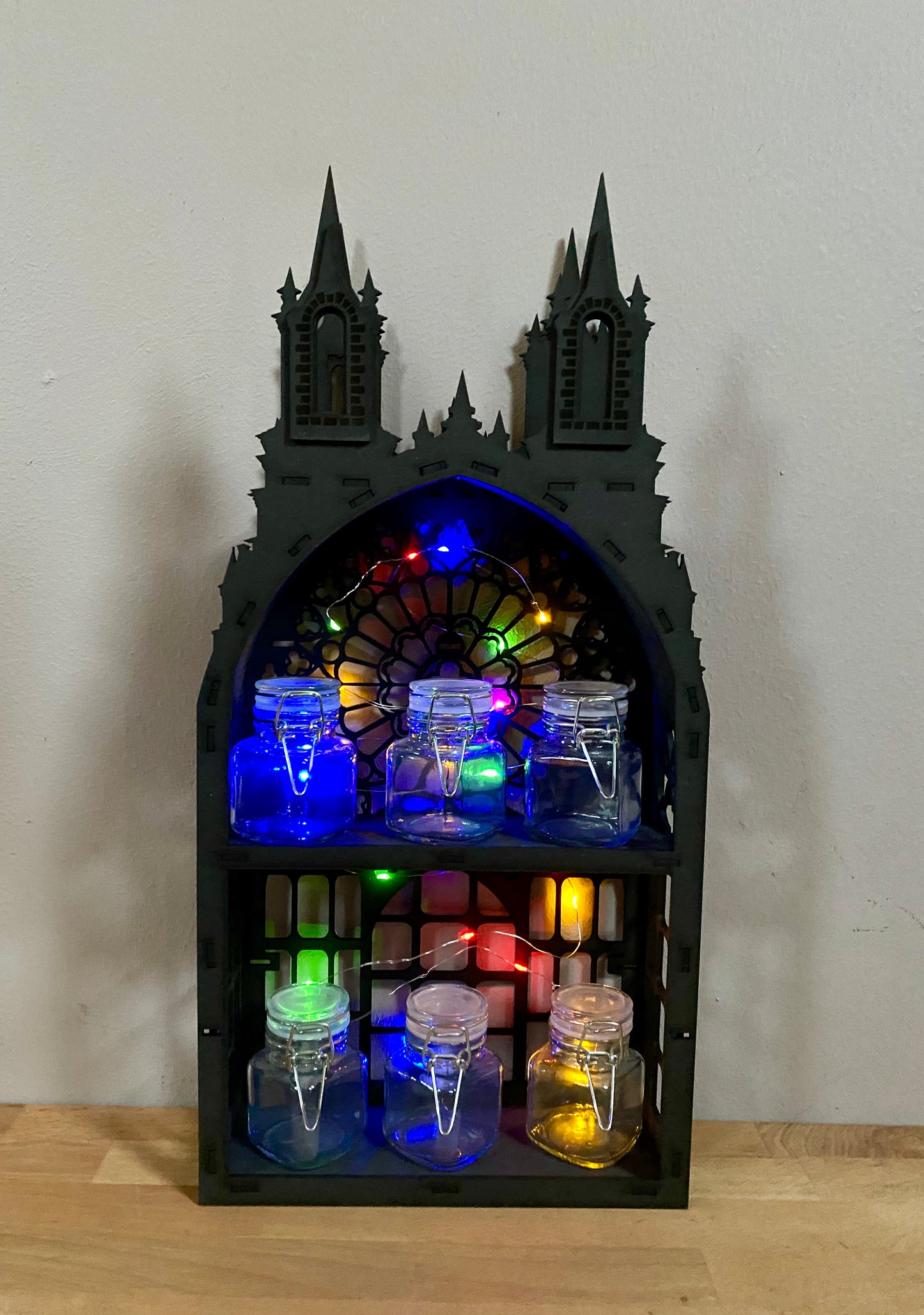 Black Gothic Two shelf Tower dispaly kitchen storage spice rack