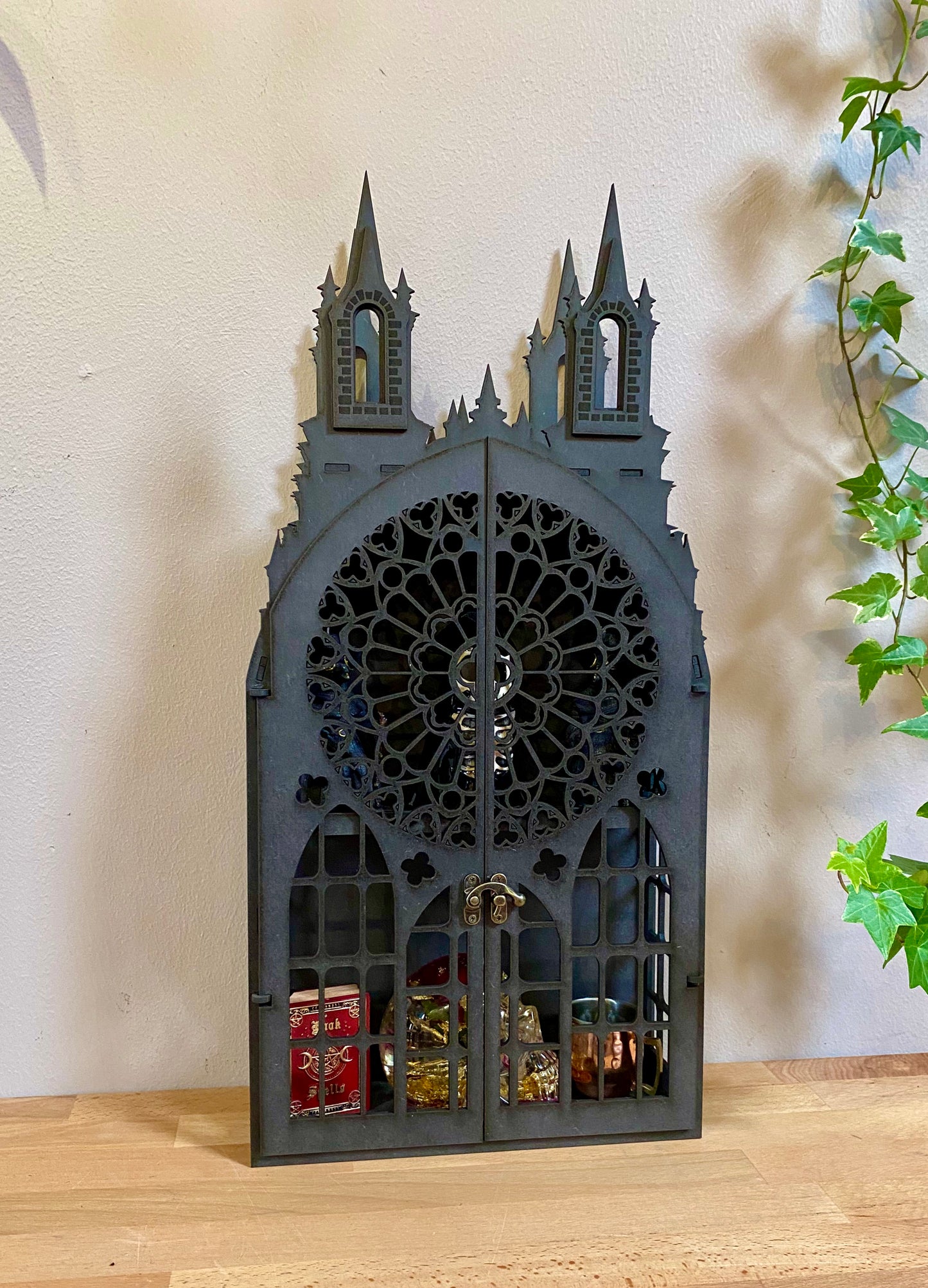 2 Shelf Gothic Black Tower Cabinet