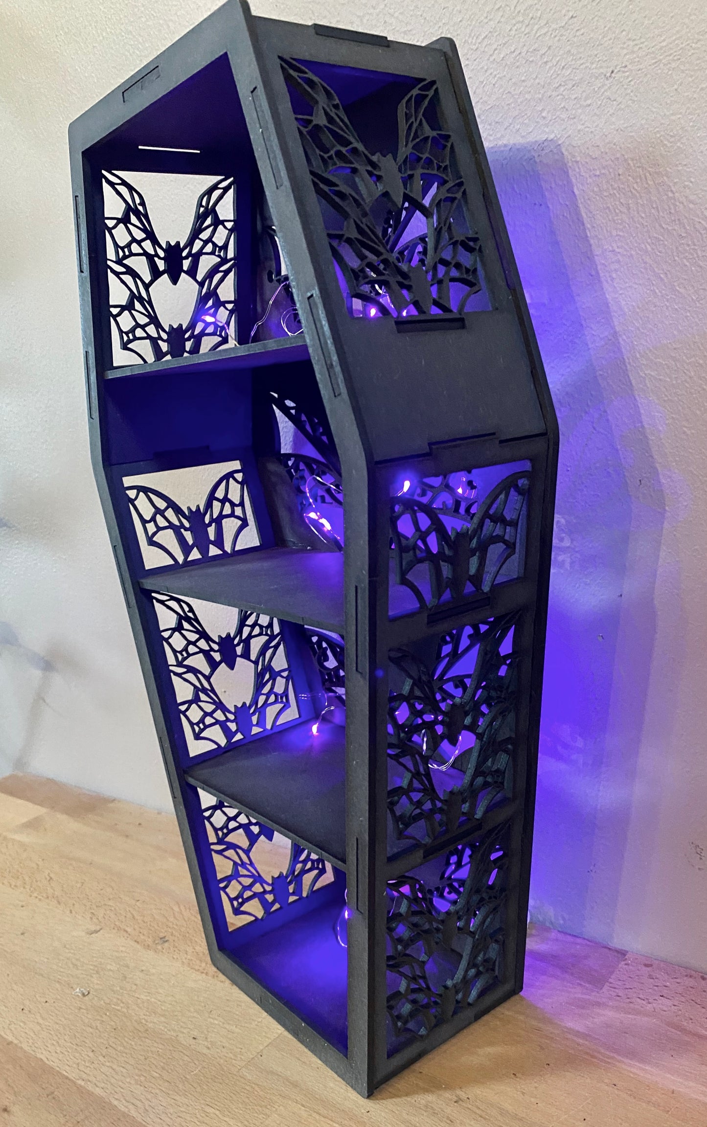 Coffin Display Shelf, Spiders Web Shelf, skull , Bats Gothic Display Cabinet, Gothic Decor, Crystal Display Cabinet, Display Cabinet, Gothic Shelving