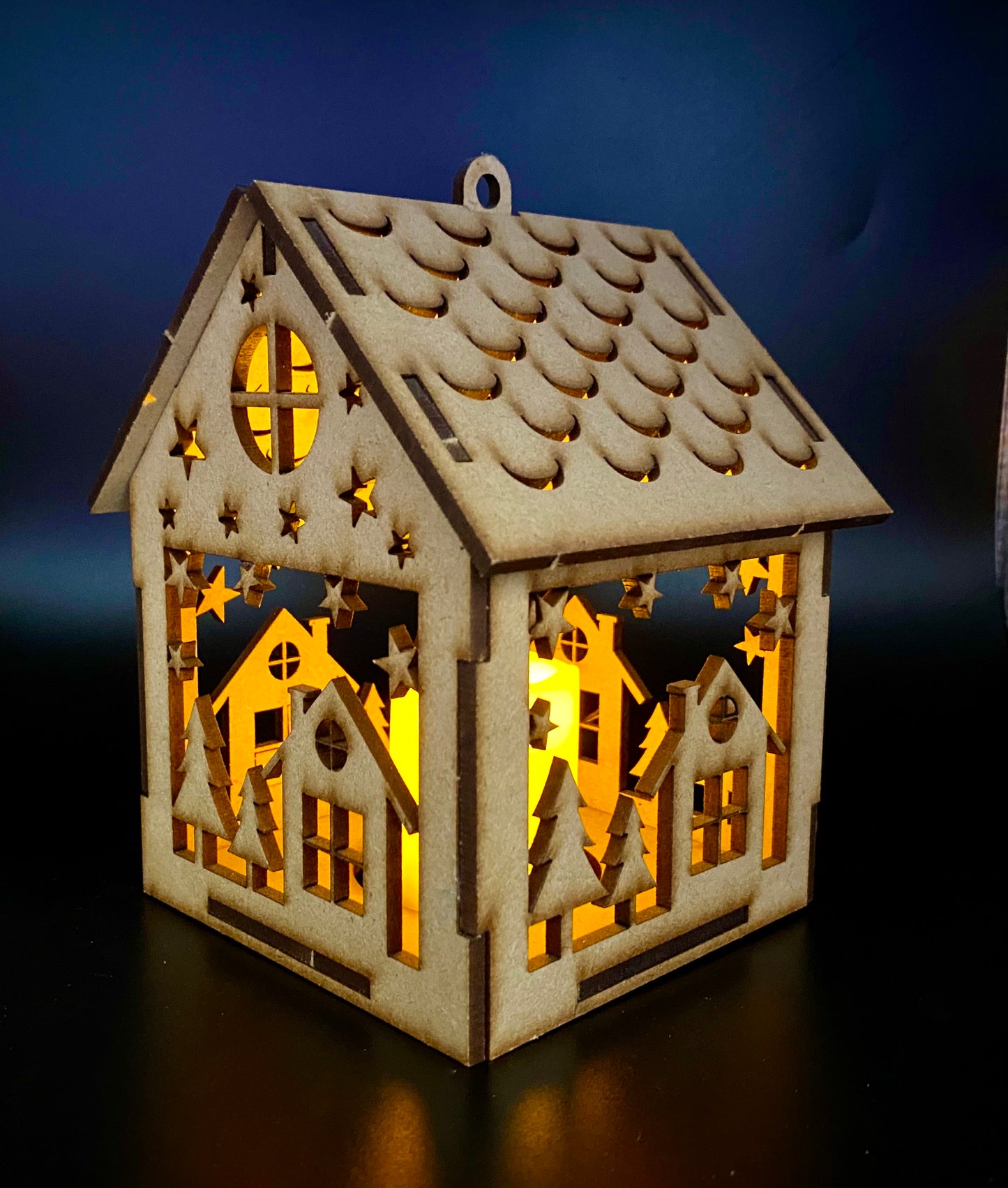 Christmas MDF Craft Kit Night Light or Hanging Decoration with house and trees