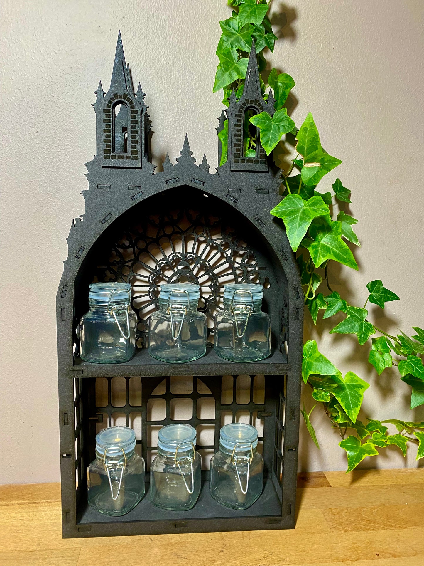 Black Gothic Two shelf Tower dispaly kitchen storage spice rack