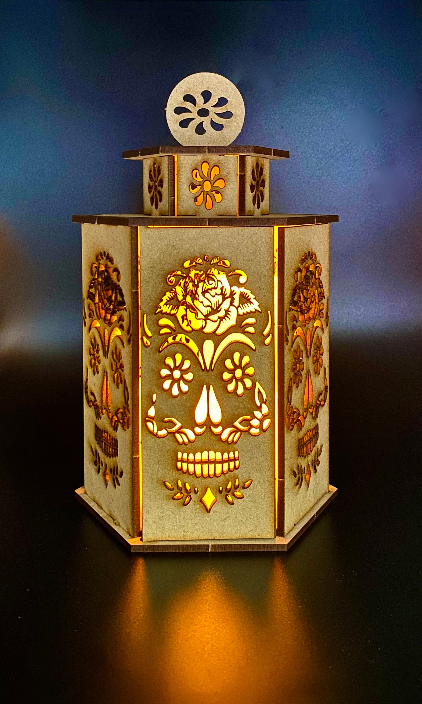 Rose Sugar Skull Large Lantern MDF Craft Kit