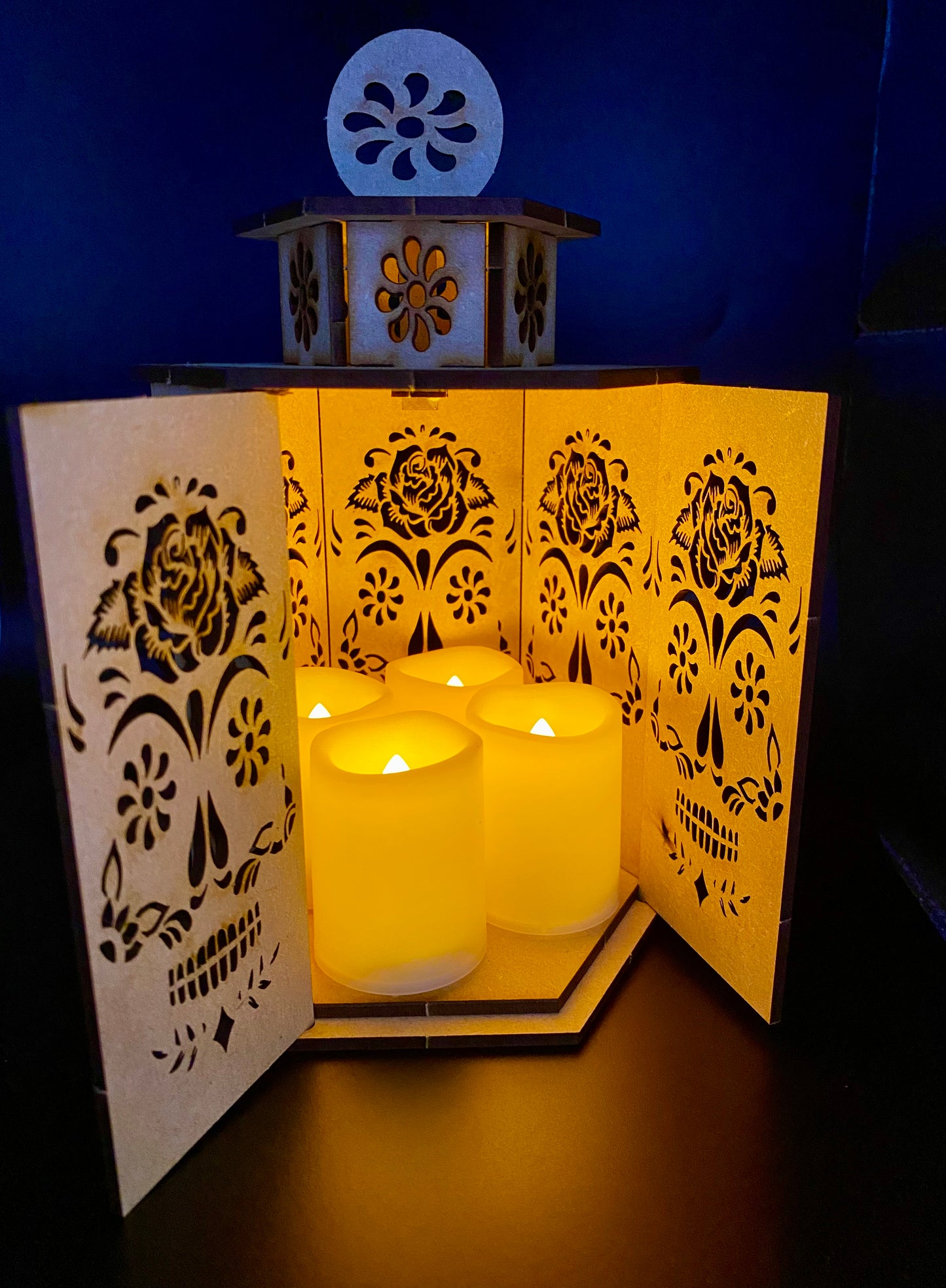 Rose Sugar Skull Large Lantern MDF Craft Kit