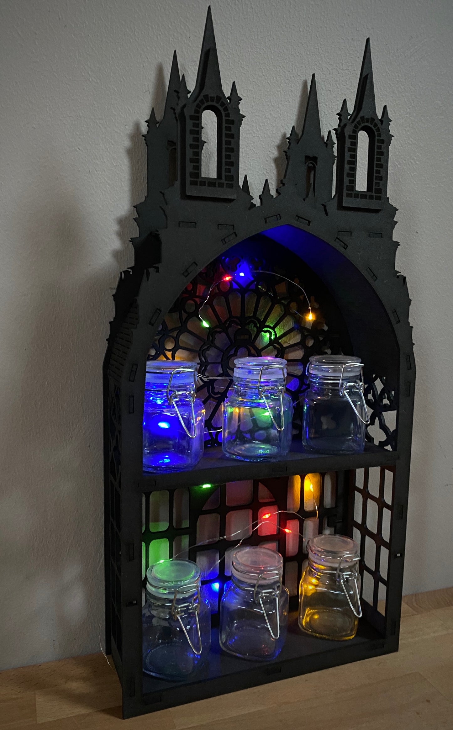 Black Gothic Two shelf Tower dispaly kitchen storage spice rack