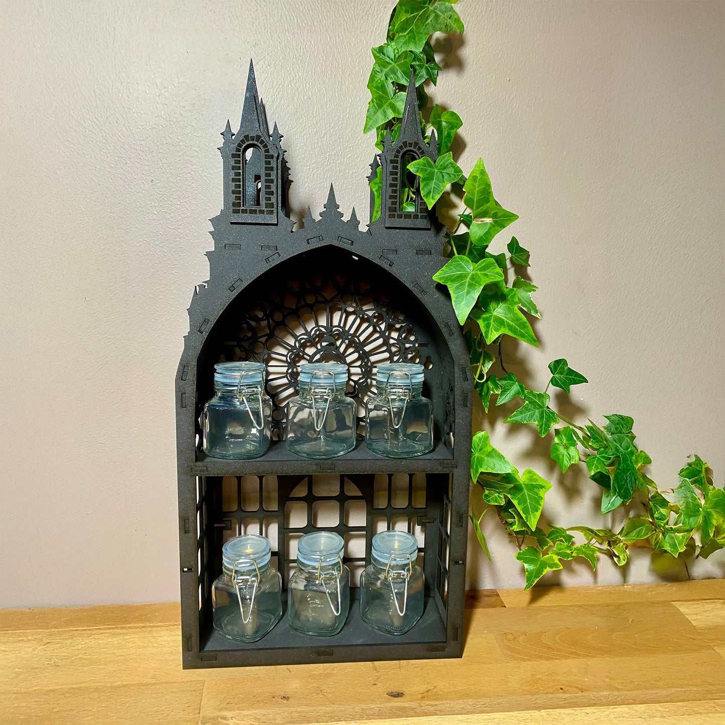 Black Gothic Two shelf Tower dispaly kitchen storage spice rack