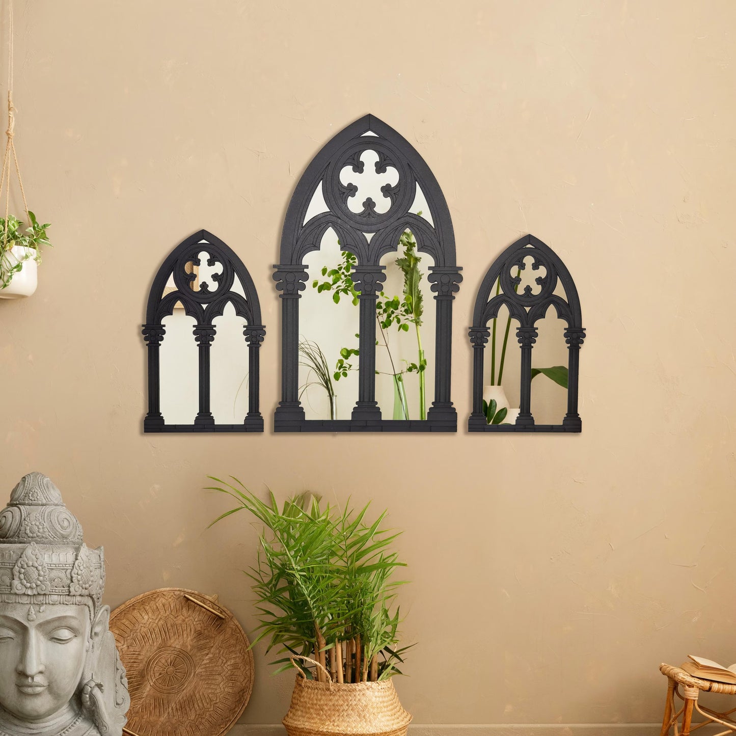 Gothic Mirror, Gothic Wall Décor, Cathedral Windows, Spooky Gift Ideas, Church Mirror, Decorative Mirror, Gothic Cathedral Window Mirror Set