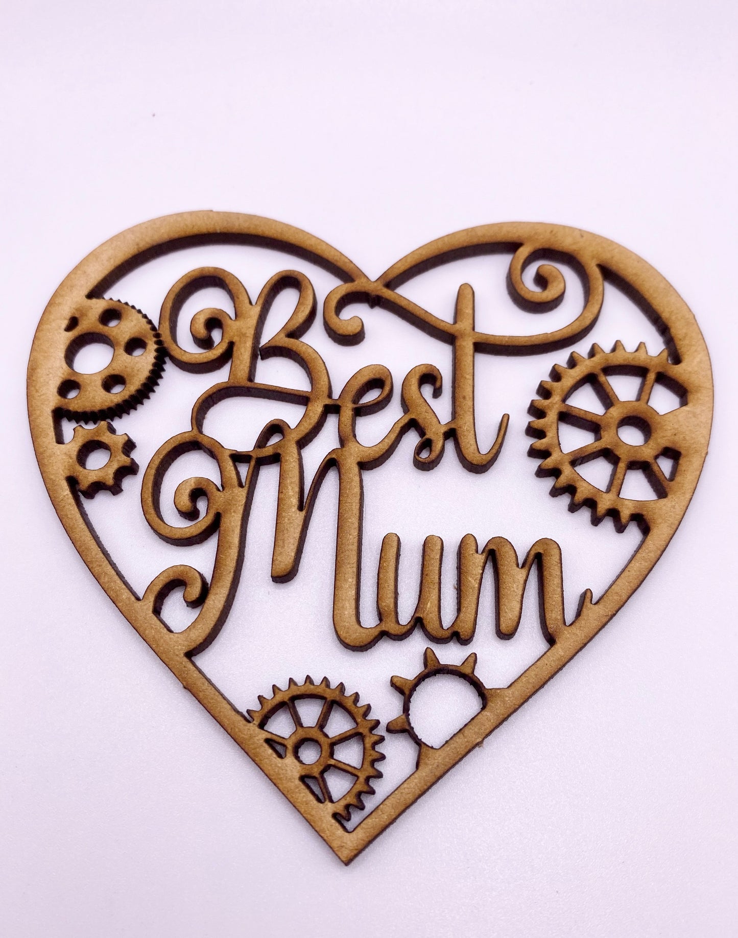 Mothers Day Heart Best Mum with Cogs MDF Sign / Plaque
