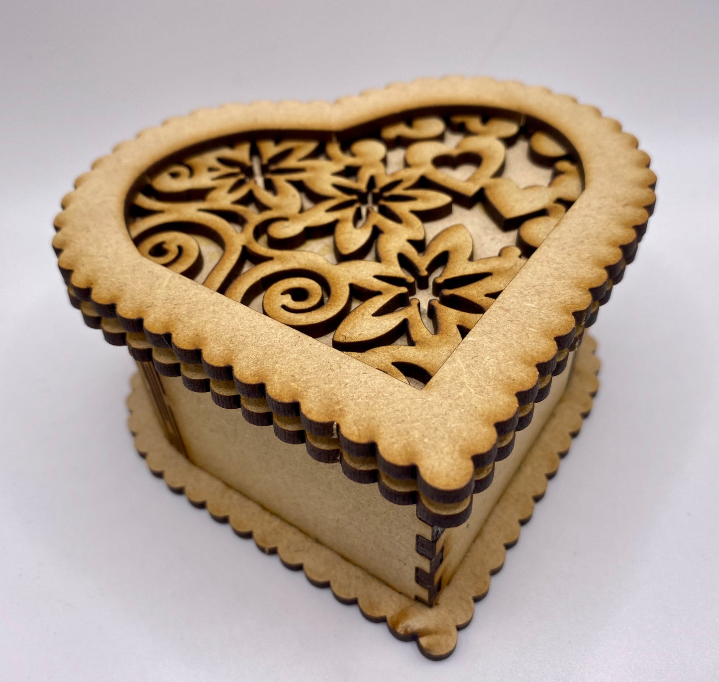 Heart Shaped Flowers and Hearts Trinket Storage Box MDF Craft Kit