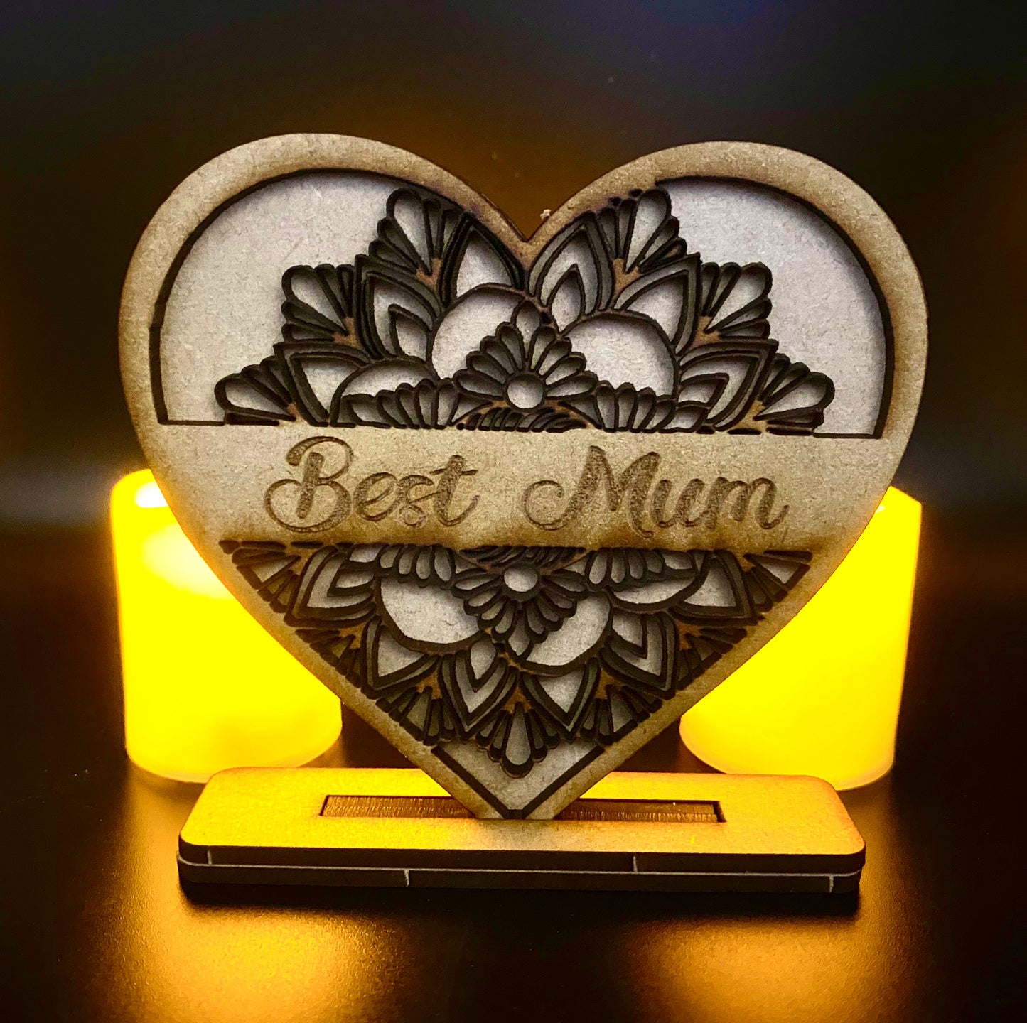 Mothers Day Standing Heart Best Mum MDF Sign / Plaque