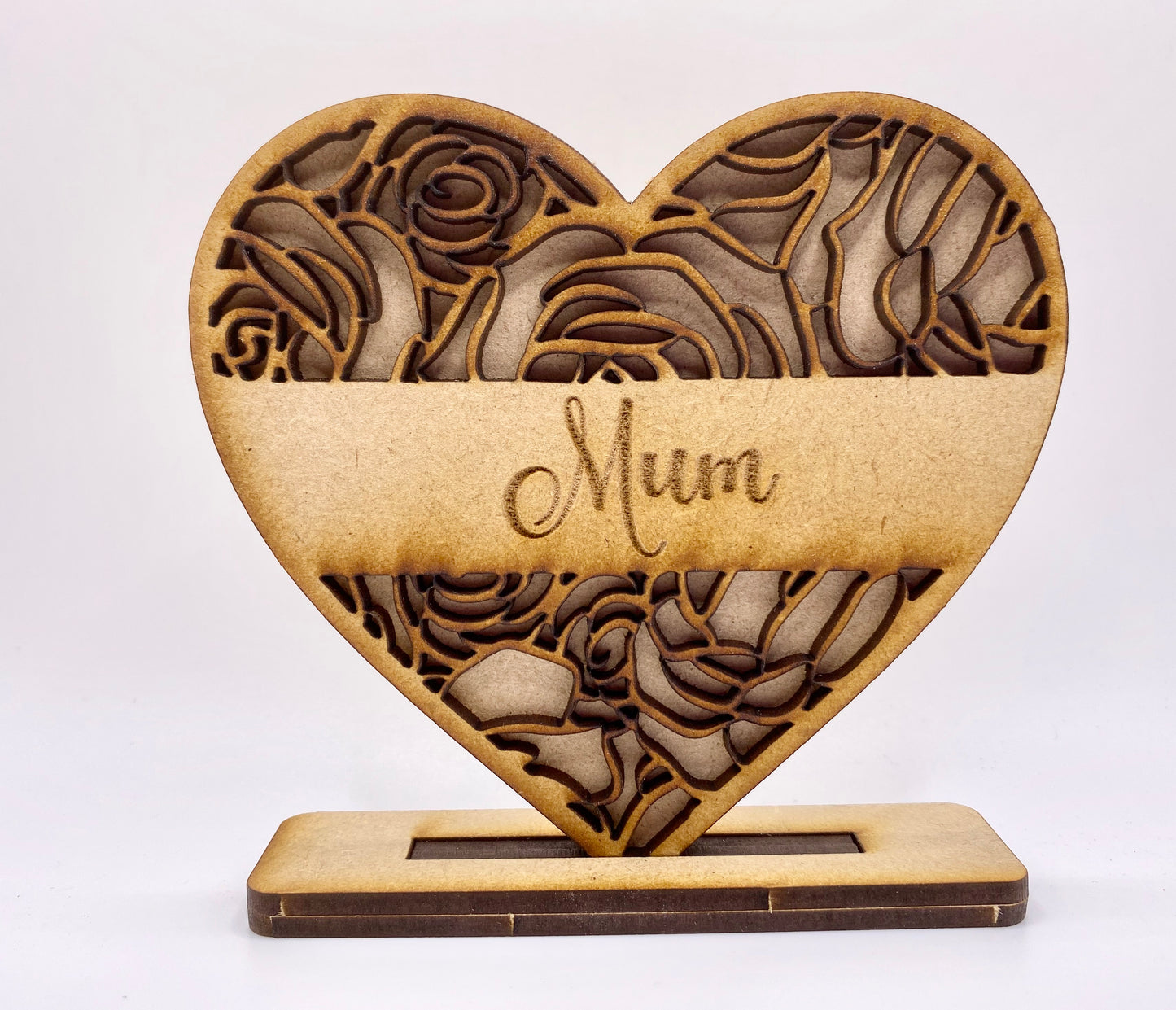 Mothers Day Standing Heart with Mum and Roses MDF Sign / Plaque