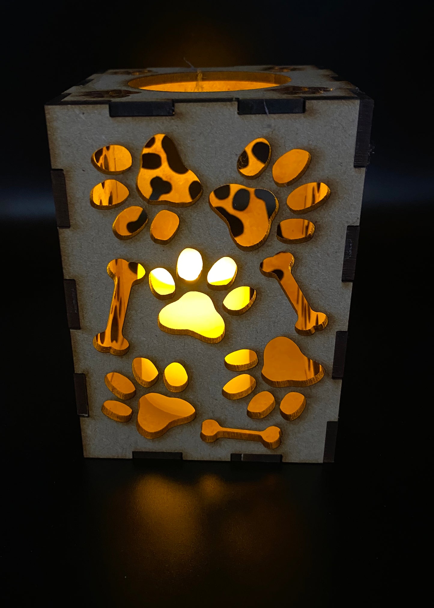 Dog Paw Print with Little Bones Lantern MDF Craft Kit - Small