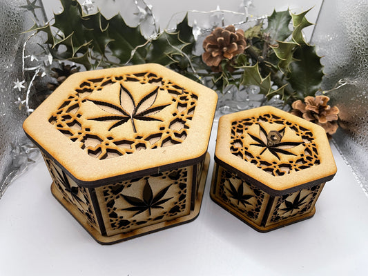 Cannabis Patterned Trinket Storage Boxes MDF Craft Kit