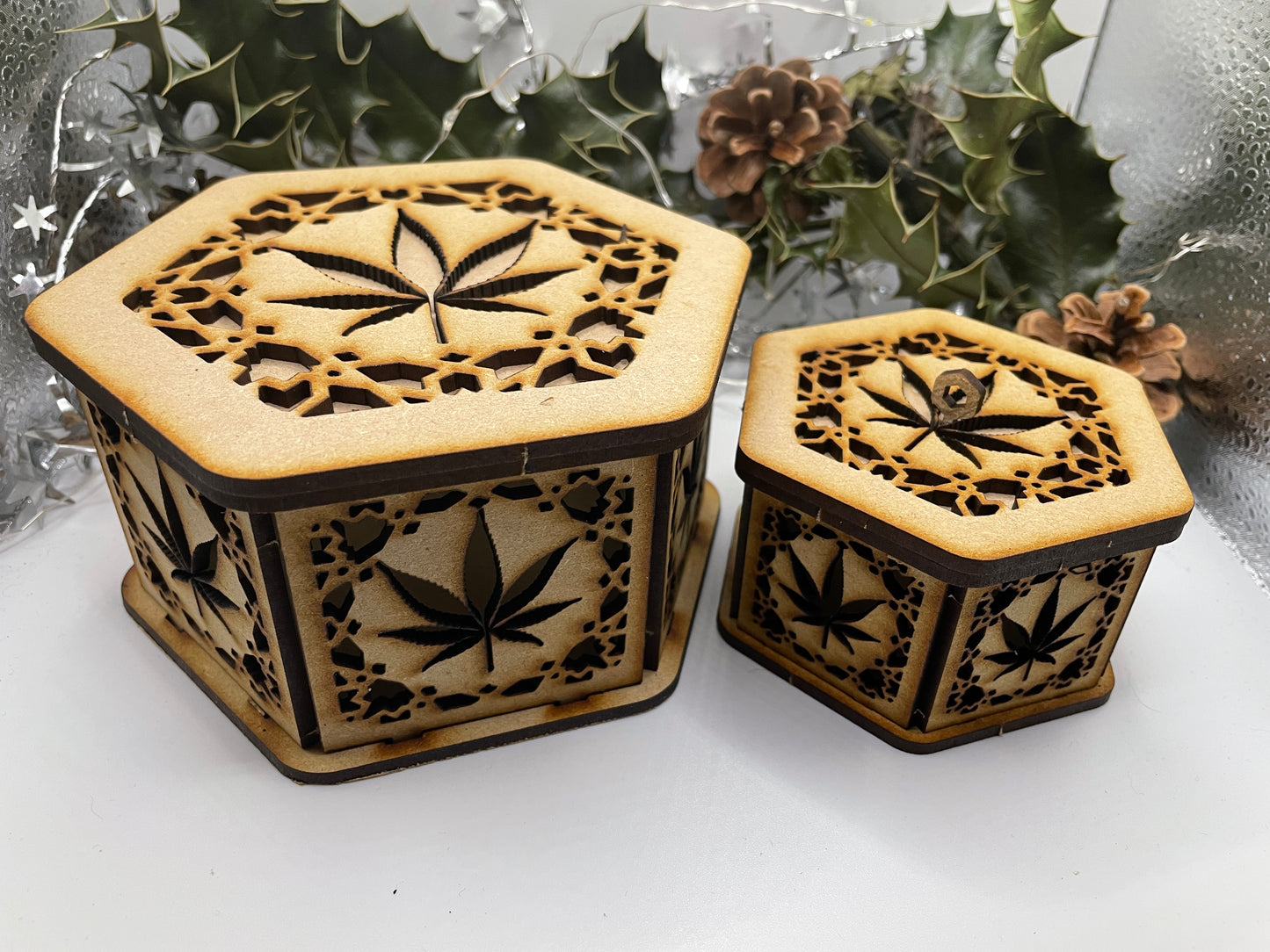 Cannabis Patterned Trinket Storage Boxes MDF Craft Kit