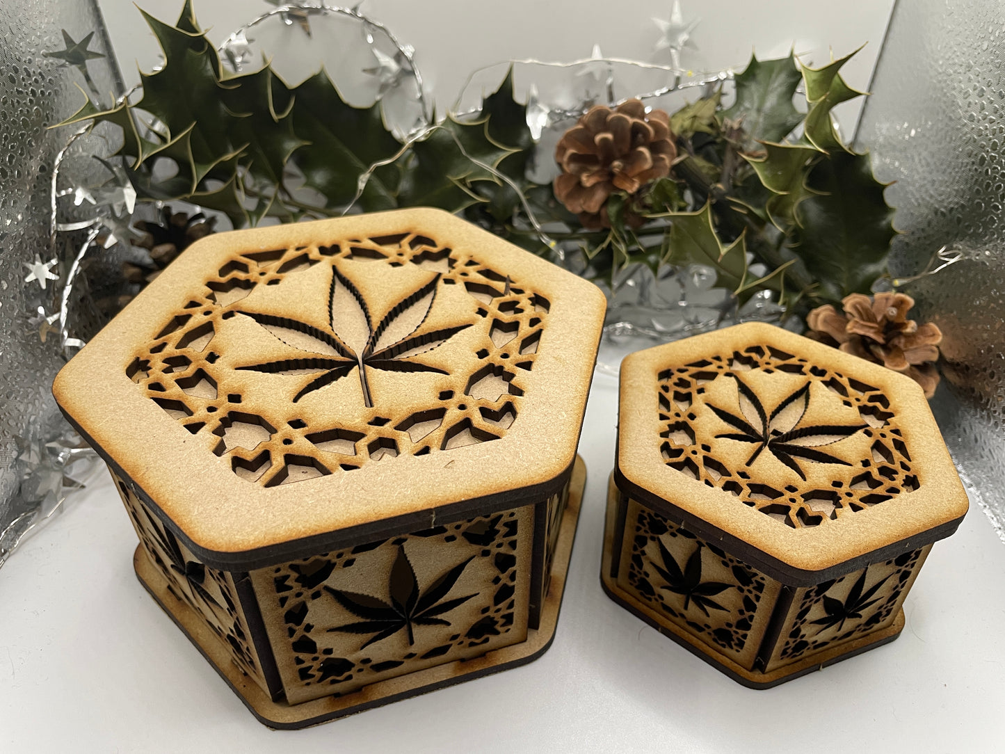 Cannabis Patterned Trinket Storage Boxes MDF Craft Kit